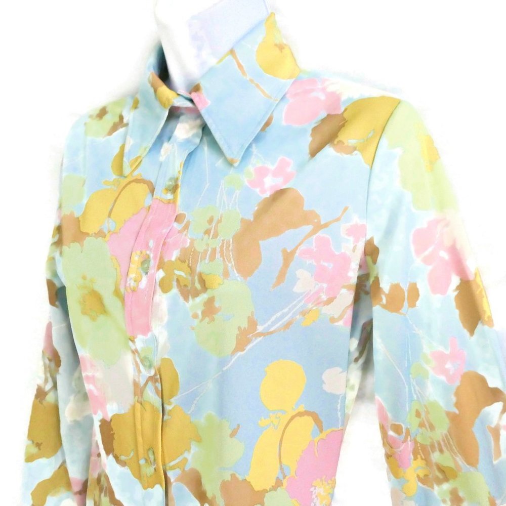 Vintage Jack Winters 70s Shirt Pastel Watercolor Dagger Collar Mod S M